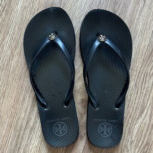 Tory Burch Black Sandals with Logo Accent